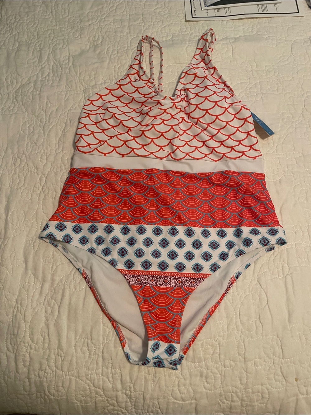 Cupshe Red and White Patterned woman's One-Piece Swimsuit